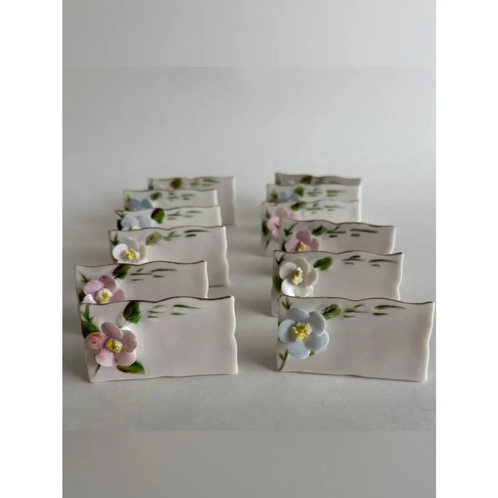 Vintage Shafford Porcelain Flower Name Place Card Set Of 24